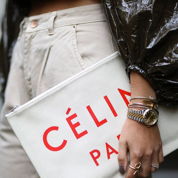 Celine "Made In" Canvas Clutch with Red Font. - Picture 12 of 14